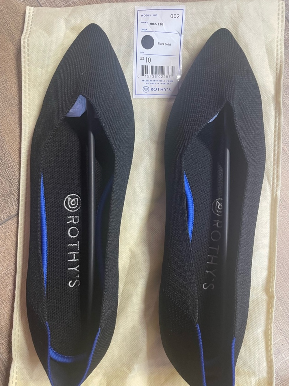 Rothy's The Point Black Washable Flats Sz 10- NEW